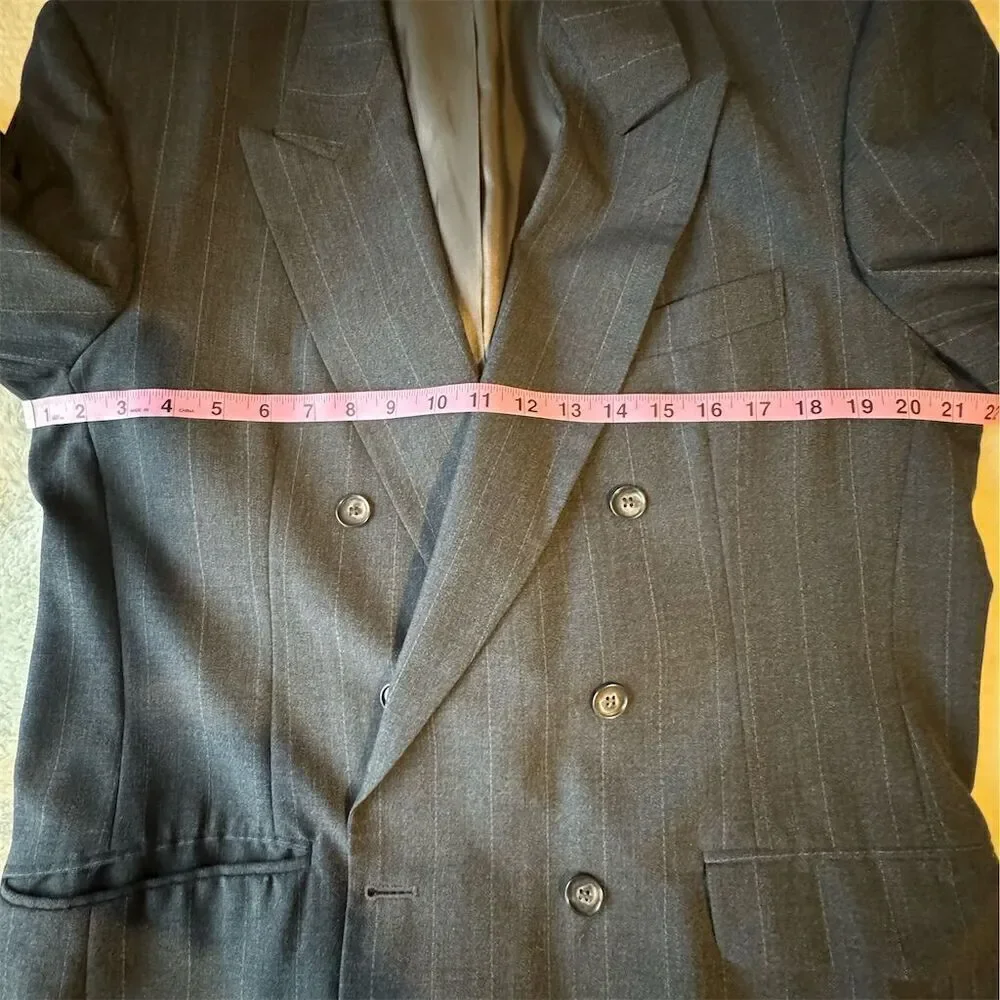 Men's Executive Collection Blue‎ Pinstripe Double-Breasted Lined Blazer Size 42L